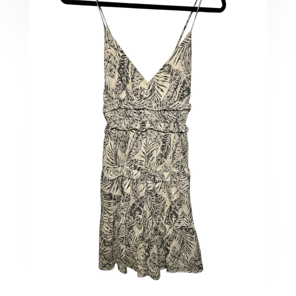 By Together Botanical Tiered Mini Dress Criss Cross Back Adjustable Straps SZ L